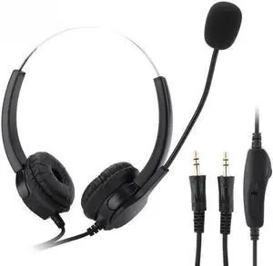 Aomoproing Dual 3.5mm Noise Cancelling Call Center Headset Mobile Phone Cable Wired Headphones for Meeting Customer Service Call Center