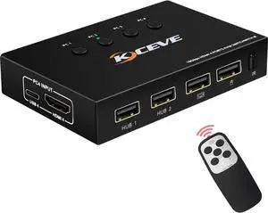 4K@60Hz Switch 4 Port USB Switcher Selector 4 in 1 Out Switcher with Remote Control Sync Output Audio&Video