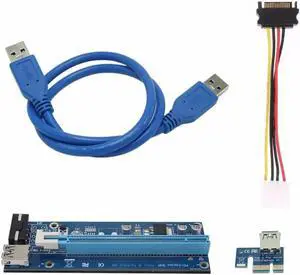 PCIE 1X To 16X PCI-E PCI Express Riser Extender Card Adapter With SATA15pin-4pin & 60cm USB3.0 Cable For BTC Mining Card