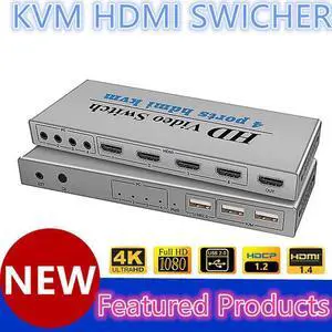 HDMI Switch 4K USB HDMI KVM Switcher 4 in 1 Out with 3 USB Ports out for Mouse Keyboard U-disk Printer for Win7/8/10 MAC