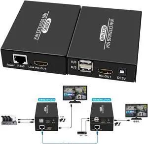Extender 60M 1080P HDMI-compatible Over cat5e/6 Ethernet RJ45 LAN Cable USB-A Keyboard Mouse KVM Video Extend TX RX Adapter