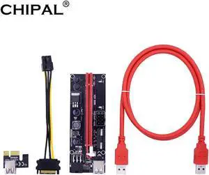 Dual LED 100CM VER009S PCI-E Riser Card 009S PCI Express 1X 16X Adapter USB 3.0 Cable 6Pin 4Pin Power for Bitcoin Mining