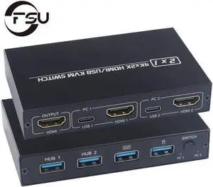 Switch HDMI-compatible 2 Port Box USB 4K for Mouse Adaptive EDID / HDCP Printer Plug and Play and Shared Monitor Keyboard