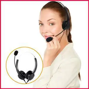 Aomoproing Professional Telephone Headset Clear Voice Noise Cancellation Call Center Binaural Headphone Corded Headset with Micphone