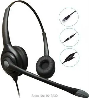 Aomoproing Volume and Microphone Mute switch Call Center Binaural Headset with QD cable Headphone with 4-Pin RJ9 Crystal connector