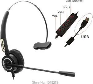 Aomoproing Call center headset with microphone USB plug headphone for computer and PC Volume control and Mute Switch