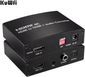 KuWFi HDMI Audio Converter 4K Splitter 7.1 Digital Optical Fiber 3.5Audio Output High Compatiblity Converter for TV Earphone PC