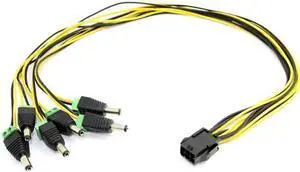 ATX PCI-E PCI Express PCIE 6pin to 5pcs DC 5.5X2.1mm Plugs of Gridseed Mini 60cm power cord cable