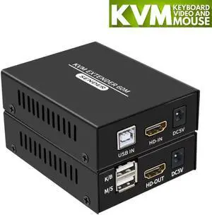 60M HDMI KVM Extender over Cat5e Cat6 1080P HDMI USB KVM Extender Transmit with Loop out Support USB Keyboard Mouse Extension