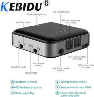Hot Bluetooth 5.0 Transmitter Receiver Wireless aptX HD Optical Toslink Audio 3.5mm Aux/RCA&amp Adapter for TV/Headphone