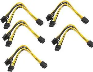 (5-pack) PCI-E 6-pin to 2x 6+2-pin Power Splitter Cable PCIE PCI Express 5X