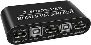 4K HDMI KVM Switch 2 In 1 Out 3 USB Port HDMI1.4 KVM Switcher Splitter for Keyboard Mouse Printer Monitor For 2 PC Sharing