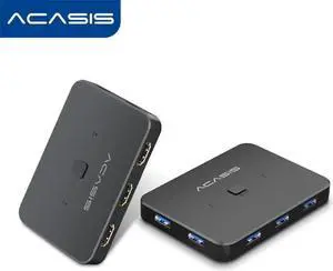 USB HDMI KVM Switch 2 in 1 out 4K@60Hz HDMI Switcher Extended 4 Ports USB3.0 Hub with HDMI 2.0 Cables for Computer Laptop USB HDMI KVM Switch 2 in 1 out 4K@60Hz HDMI Switcher Extended 4 Ports USB3.0 Hub with HDMI 2.0 Cables for Computer Laptop