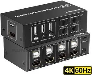 4K 60Hz HDMI KVM switch Box HDMI USB KVM Switch 4 in 1 out with Desktop controller Support 4 Monitor Mouse Keyboard PC Laptop