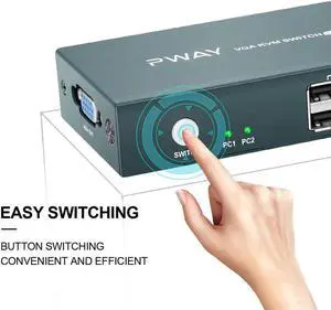 2 Port VGA KVM Switch VGA with 2PC Computers Sharing 1 Keyboard Mouse Monitor for Working Video Meeting Teaching Conference