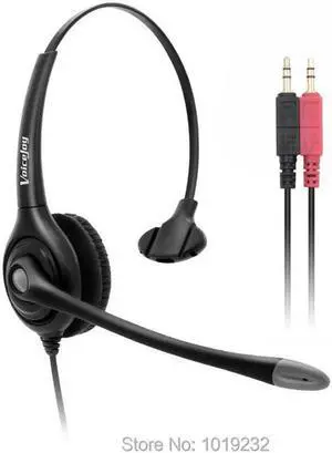 Aomoproing Dual 3.5mm plug or RJ9 plug or 2.5mm plug call center headset,computer laptop notebook headset with QD (Quick Disconnect) cord