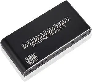 4K@60 2 In 2 Out HDMI 2.0 Switcher Splitter 2x 2 HDMI 1x Toslink 1x 3.5mm Jack Switch 3D HDR HDCP2.2 18Gbps Bandwidth with IR Remote Control