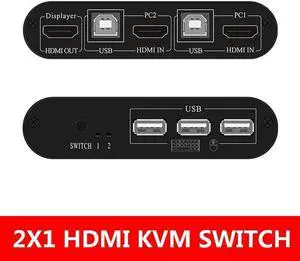 4K High Definition HDMI KVM Switch 2-Port USB Manual Switcher Box Keyboard Mouse Splitter