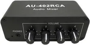 Multi-Source RCA Mixer Stereo Audio Reverberator Audio Switch Switcher 4 Input 2 Output Driver Headphone Volume Control