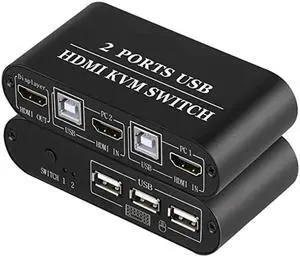 KVM Switch 2 Port Box Share 2 PCs with One Monitor 4K@30Hz with USB2.0 Support Keyboard and Mouse Connections
