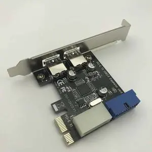 5Gbps USB 3.0 PCI-E Expansion Card Adapter External 2 Port USB3.0 Hub Internal 19pin Header PCI-E Card 4pin IDE Power Connector