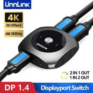 Displayport Switch DP Splitter DP Bi-Directional Switcher 2X1/1X2 8K 60Hz 4K 120Hz for Monitor Computer TV Box Laptop