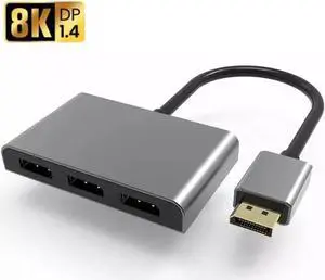 DisplayPort KVM Splitter 8K@60Hz DP1.4 to 3 DP Ports MST Hub Multi Monitor splitter MSTDP123DP For computer 3*DP Monitor Setup