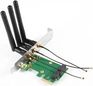 Mini PCI E Express to PCI E Wireless Adapter w 3 Antenna WiFi for PC