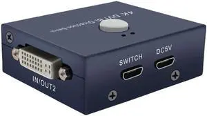 2 Ports DVI Manual Sharing 4K Switch 2 Monitors to 1 Device for PC Laptop DVR Projector HDTV etc