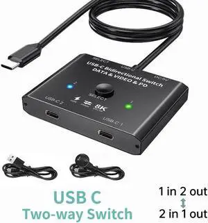 100W USB Type-C Two-way Switcher Splitter 2x1 1x2 Bi-Direction KVM Data Video For Computer Monitor Mobile Phone Multiple Source