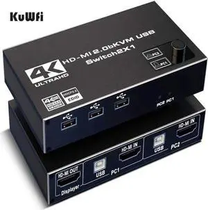 Switch 4K@60Hz USB Switch KVM Switcher HD-MI2.0 Splitter Box for Sharing Keyboard Mouse Printer Monitoring 2 In 1 Out Switch