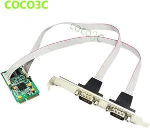 Mini PCIe To 2 RS-232 Ports adapter for Mini ITX motherboard Mini PCI express 2 Serial DB9 Ports Controller Card