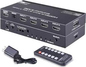 4 Port HDMI 2.0 Switch - 4x1 HDMI Switcher Selector with 7.1 Audio Extractor Optical SPDIF + L/R 3.5mm Audio Out Include IR Remote Support ARC 4K @60HZ HDCP 2.2 3D for PS4/ Roku/Xbox One