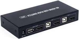 2 Port KVM Switch Box HDMI-compatible Two In One Out Keyboard Mouse Display Printer Sharing Device With Wire Control Switcher