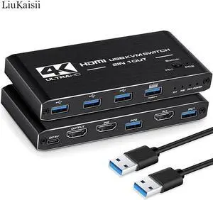 USB2.0 KVM Switch 4K 60HZ HDMI2.0 2 Input 1Output KVM Switchfor Laptop/PC Keyboard Mouse Printer 2PCs Sharing 1 Display Screen