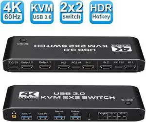 Dual Monitor HDMI-Compatible KVM Switch 2x2 USB3.0 Switcher 2 In 2 Out 4K 60Hz Mixed Display 2 Monitors 2 Computer For PC Laptop