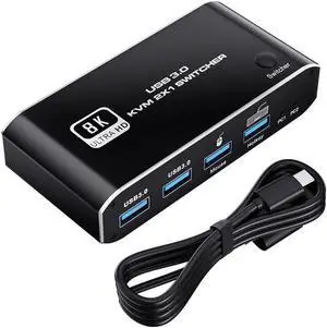 HDMI-Compatible 2.1 KVM Switch Box 4K 120Hz 2 Ports USB 3.0 Switcher For 2 PC Or Laptop Sharing Keyboard Mouse Printer Monitor