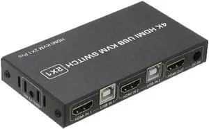 USB KVM 4K Switcher Splitter 2 Port for Sharing Monitor Keyboard Mouse Adaptive EDID/HDCP Decryption
