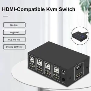 HDMI-Compatible KVM Switch 4 In 1 Out USB Controller 4Kx2K 60HZ Desktop Computer Laptop 4 Monitors Adapter Fit For Win 7/10/Mac