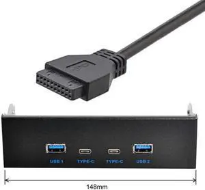 Aomoproing USB-C & USB 3.0 HUB 4 Ports Front Panel to Motherboard 20Pin Connector Cable for 5.25" CD-ROM Bay