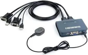 USB 2.0 VGA KVM Switch Converter Control 2 Computers From A Single Console Two PC Share One Set of Keyboard Mouse and 1 Monitor