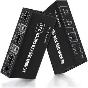 Switch HDMI 2 Port, USB and HDMI Switch for 2 Computers Share Keyboard Mouse Printer Monitor Support HUD 4K @30Hz for Laptop, PC, Xbox HDTV, with 2X USB Cable,1x Switch Button Cable