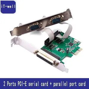 2 PORTS RS-232 Serial Port COM & DB25 Printer Parallel Port LPT to PCI-E PCI Express Card Adapter Converter WCH382 Chip DB9 DB25