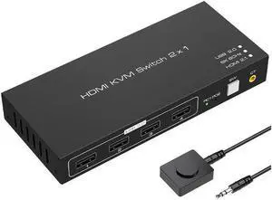 KVM Switch HDMI 2 Port Box USB Switch selector with 4 USB 2.0 Hub 2 In 1 Out HDMI USB Switch Adapter Switcher 4Kx2K@60Hz Sharing USB Device,Printer,Scanner,Keyboard,Mouse,Wire Control /Body Controller