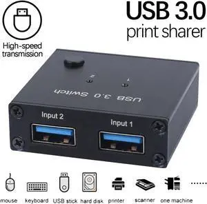 2 Ports USB 3.0 Switcher 2 In 1 Out Selector 2 Computers Sharing 1 USB Devices For Keyboard Mouse Printer Scanner USB Disk