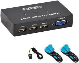 2 Port KVM Switch VGA Laptop Host Sharing USB Printer Keyboard Mouse Monitor 2 in 1 out sharer