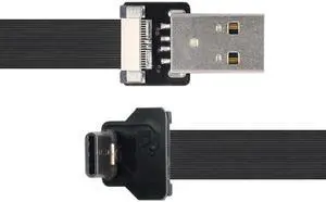 Aomoproing FVH 0.2M Up Down Angled USB 2.0 Type-A Male to USB-C Type-C Male Data Flat Slim FPC Cable for FPV & Disk & Phone