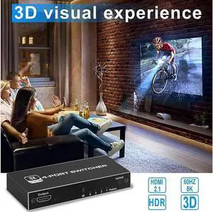 4 Ports 8K HDMI 2.1 Switch, HDMI Switcher 4 in 1 Out with IR Remote Control, 4K @60hz HDMI Switch Box 8K@60Hz/4K@120Hz, 48Gbps, Support for Nin-tendo Switch PS4/PS5, Xbox 360/One Fire tv Stick