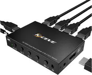 HDMI Switch Multi-Viewer 4 Ports, 4 in 2 Out HDMI Matrix Switcher with Remote, HDMI Multi-Switcher Support 4K 30Hz, 6 Display Modes for PC/STB/DVD Video Game