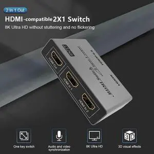 HDMI Compatible 2.1 2 In 1 Out Switcher Super Speed 48Gbps 8K Switching Adapter with Switch Button for HDTV Projectors